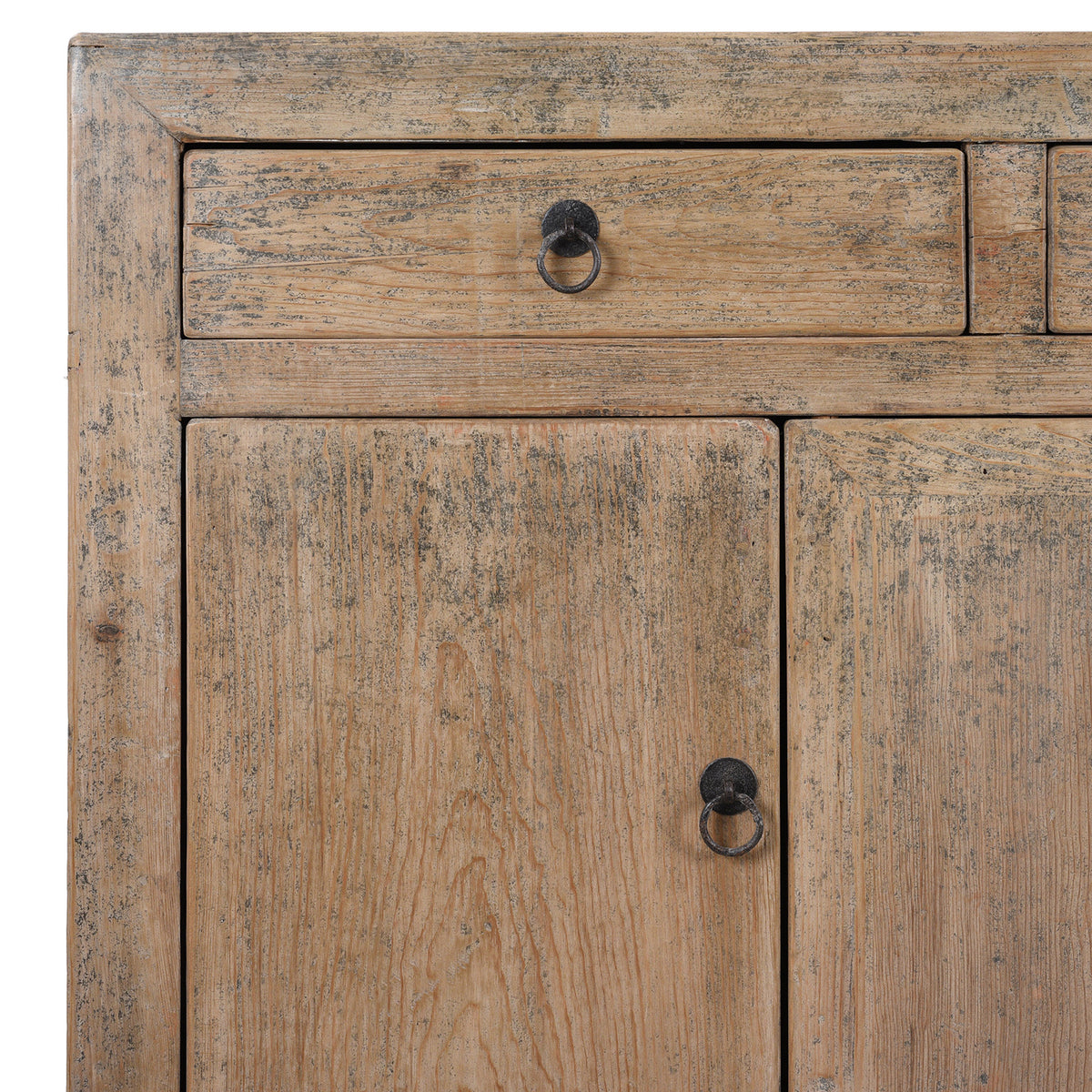 Corner Detail From Bleached Elm Dongbei Sideboard With Four Drawers And Four Panelled Cupboard Doors Circa 1940