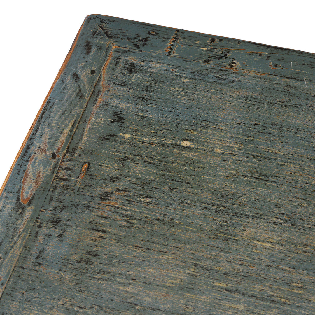 Detail From Top Of Blue Painted Vintage Shanxi Sideboard With Hand Painted Floral Vase Panels