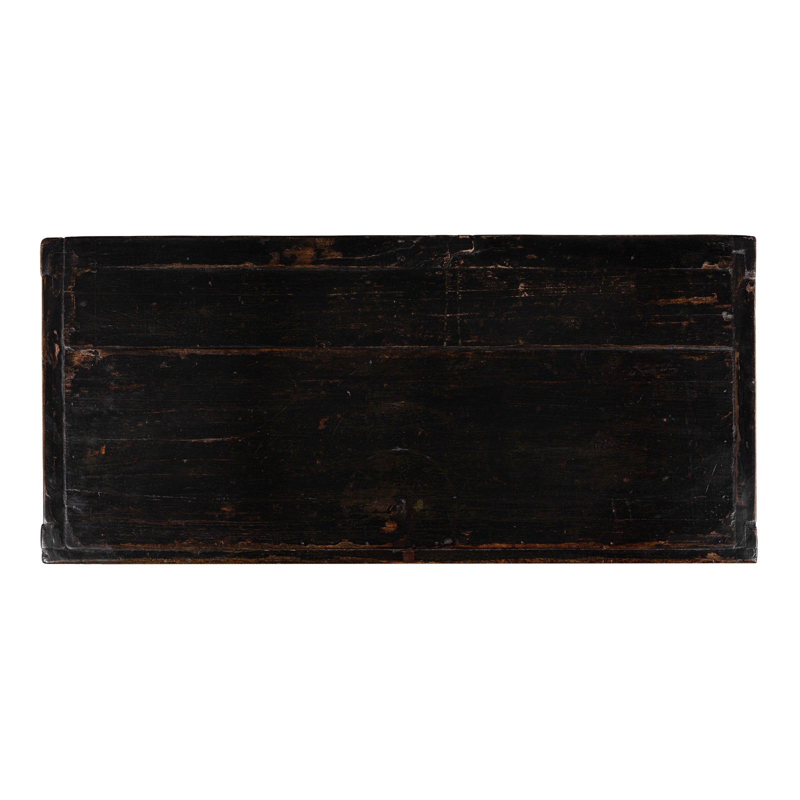 Top Down View Of Late 19th Century Painted Mongolian Sideboard With Red Panels And Black Frame