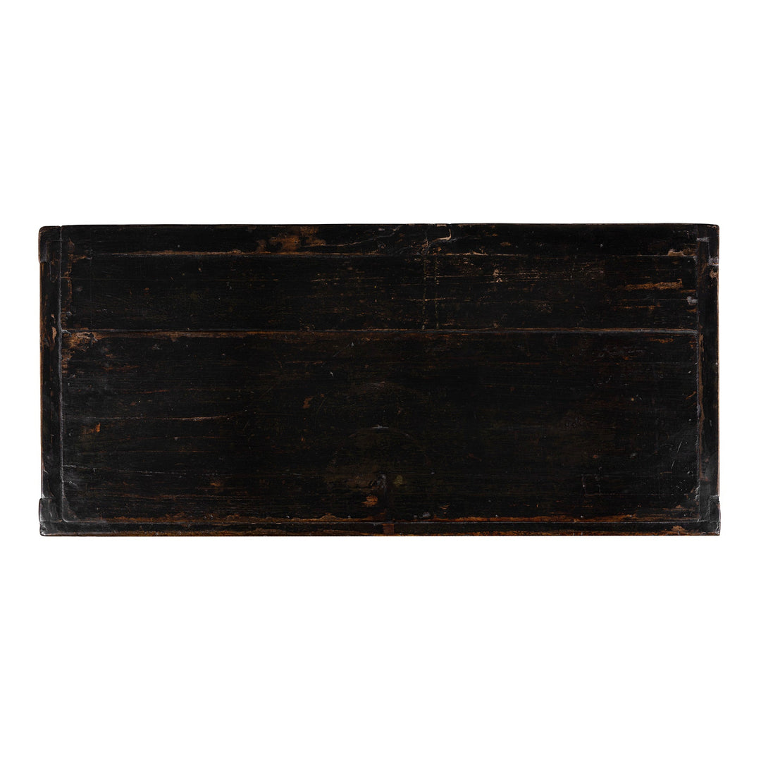 Top Down View Of Late 19th Century Painted Mongolian Sideboard With Red Panels And Black Frame