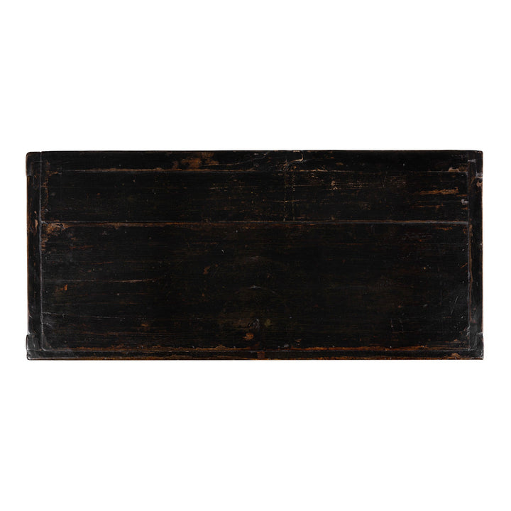 Top Down View Of Late 19th Century Painted Mongolian Sideboard With Red Panels And Black Frame