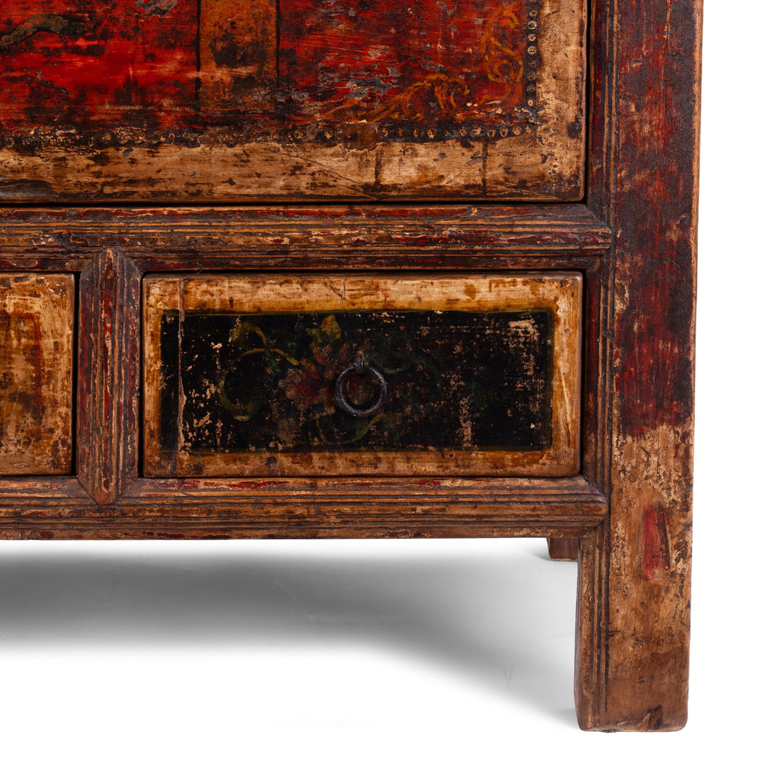 Leg Detail From 19th Century Mongolian Painted Sideboard With Floral Door Panels | Indigo Antiques