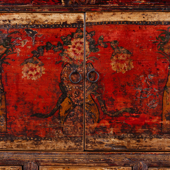 Doors Detail From 19th Century Mongolian Painted Sideboard With Floral Door Panels | Indigo Antiques