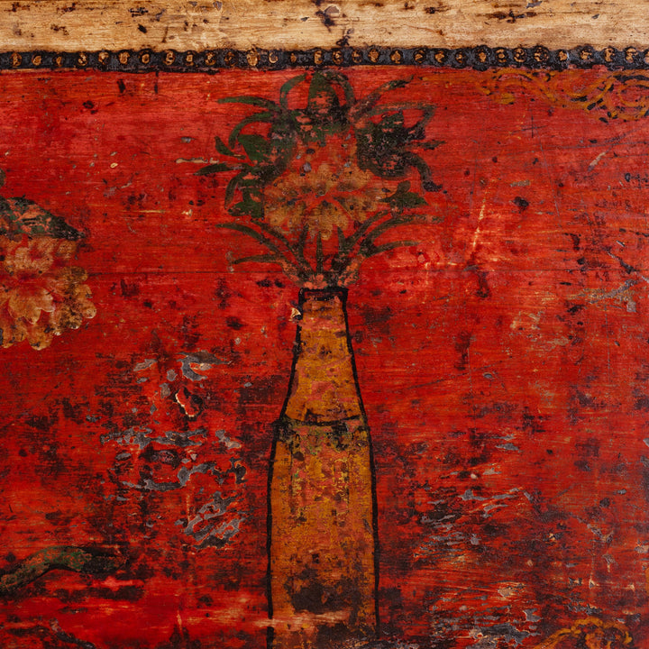 Artwork Detail From 19th Century Mongolian Painted Sideboard With Floral Door Panels | Indigo Antiques
