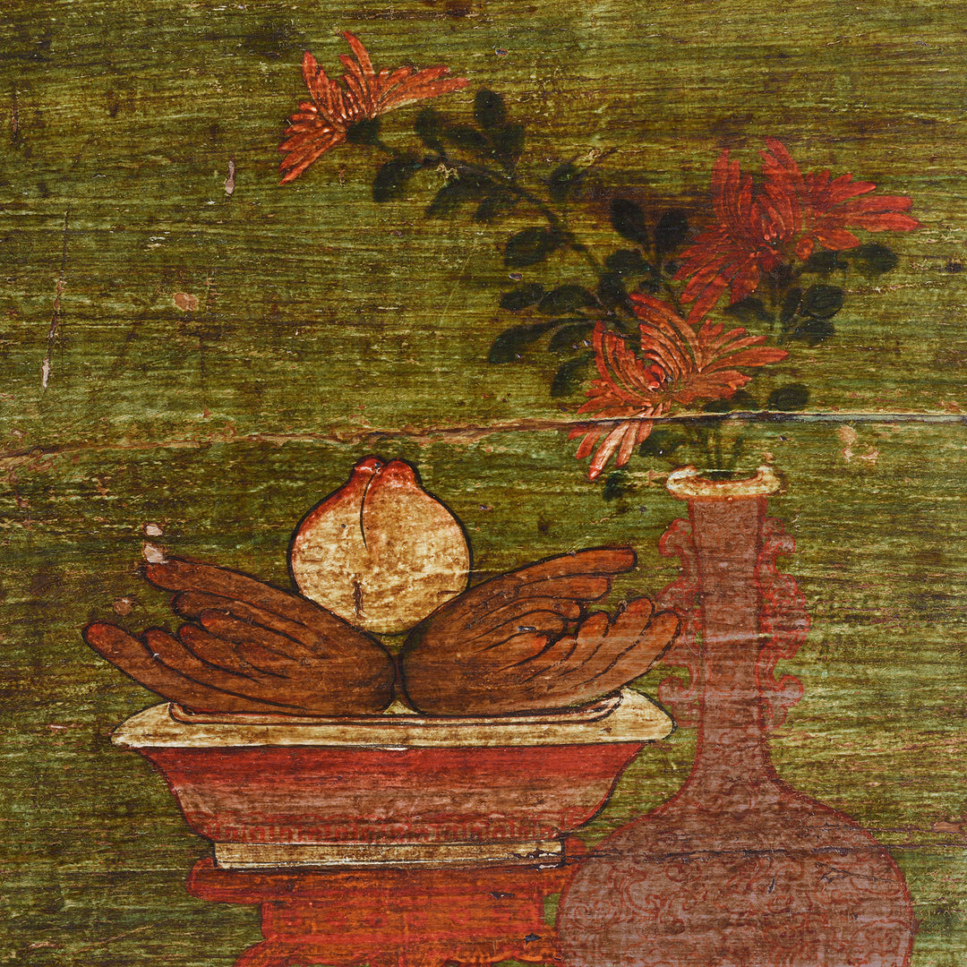 Door Artwork Detail From 19th Century Qinghai Painted Three Door Sideboard With Scholarly Motifs And Original Grain Store Form | Indigo Antiques