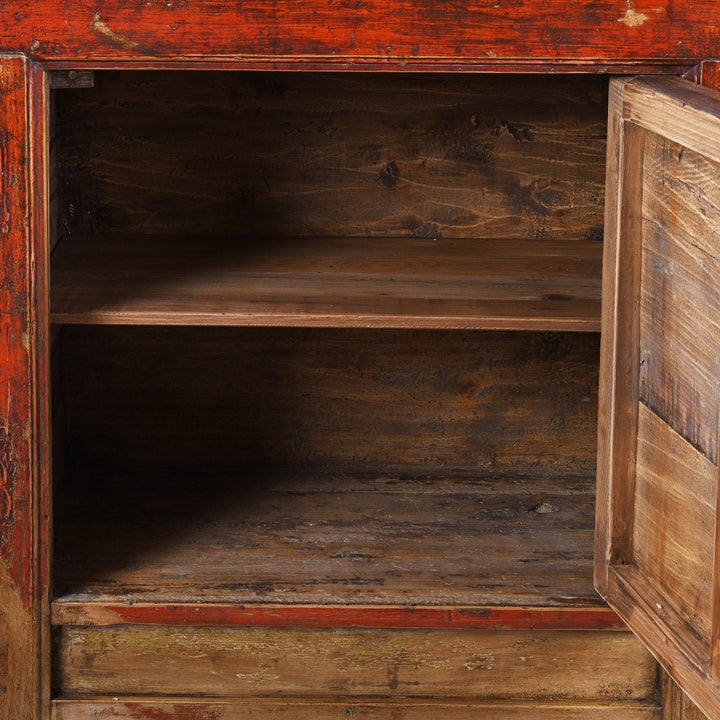 Interior Of 19th Century Qinghai Painted Three Door Sideboard With Scholarly Motifs And Original Grain Store Form | Indigo Antiques