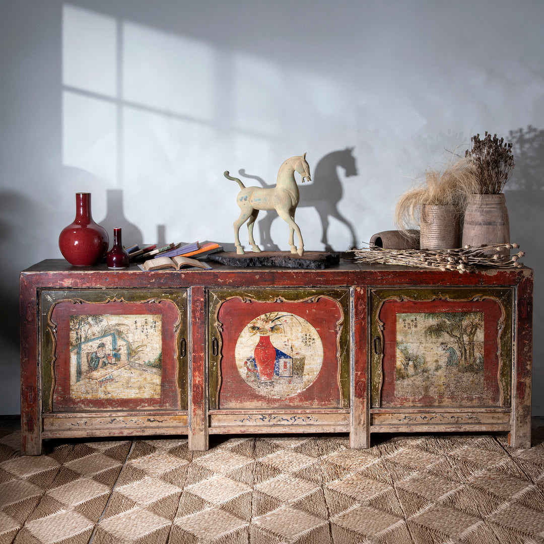 Antique Chinese 3 Door Painted Sideboard | Indigo Antiques
