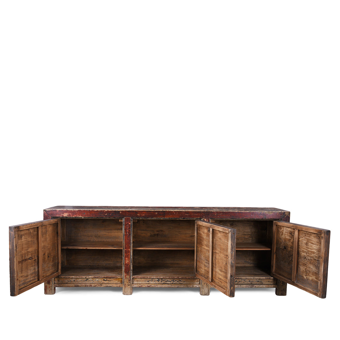 Open Doors View Of Antique Chinese 3 Door Painted Sideboard | Indigo Antiques
