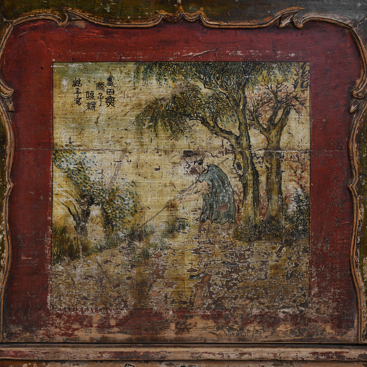 Door Detail From Antique Chinese 3 Door Painted Sideboard | Indigo Antiques