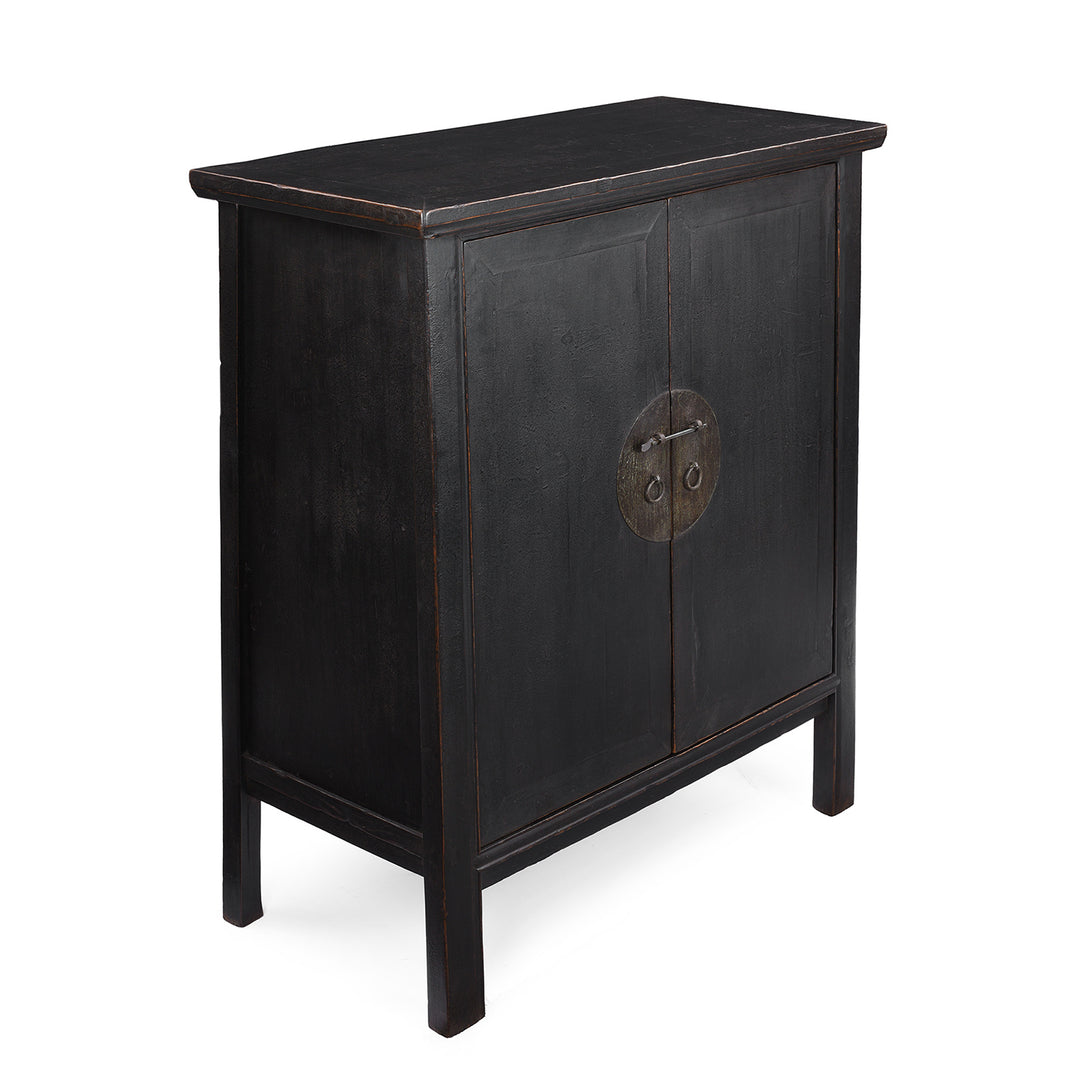 Angled View Of Antique Black Lacquer Cabinet From Shanxi | Indigo Antiques
