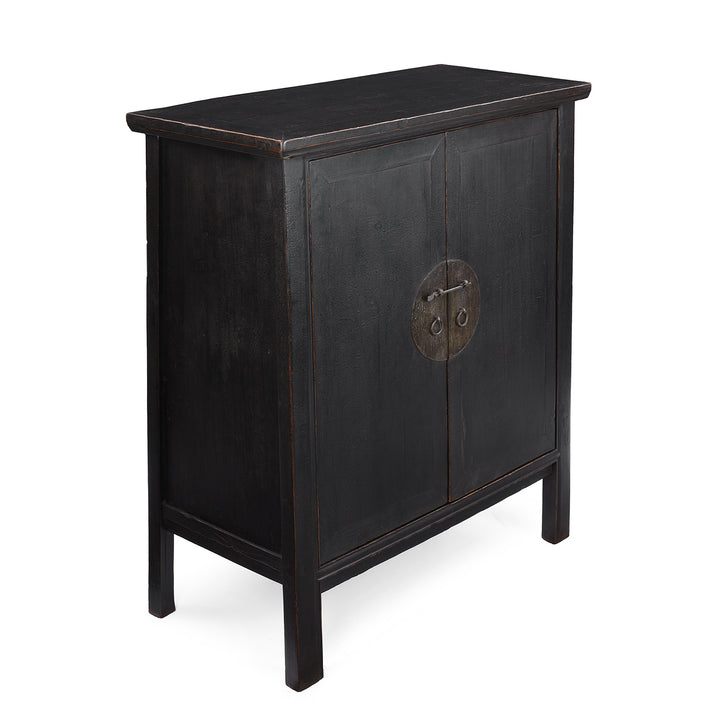 Angled View Of Antique Black Lacquer Cabinet From Shanxi | Indigo Antiques