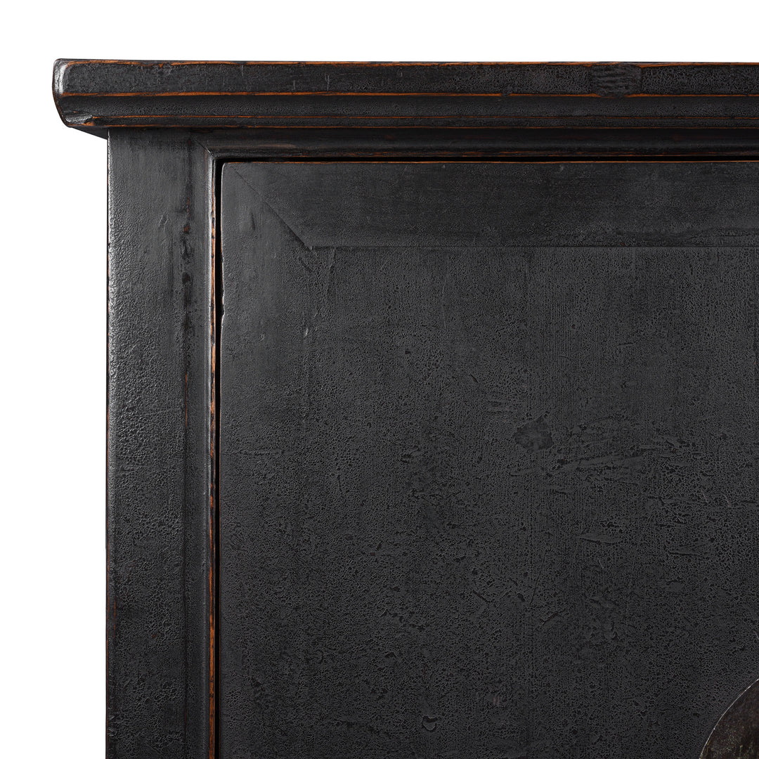 Corner Detail From Antique Black Lacquer Cabinet From Shanxi | Indigo Antiques