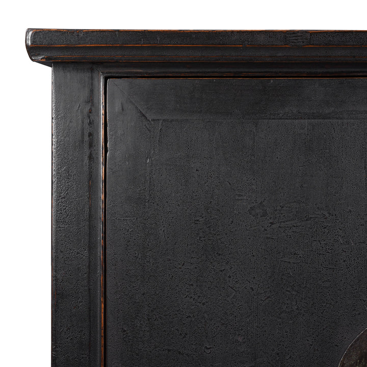 Corner Detail From Antique Black Lacquer Cabinet From Shanxi | Indigo Antiques