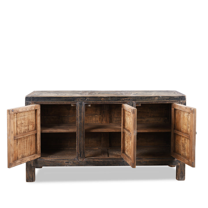Interior Of Antique Painted Black & Green Floral Sideboard From Shanxi   | Indigo Antiques