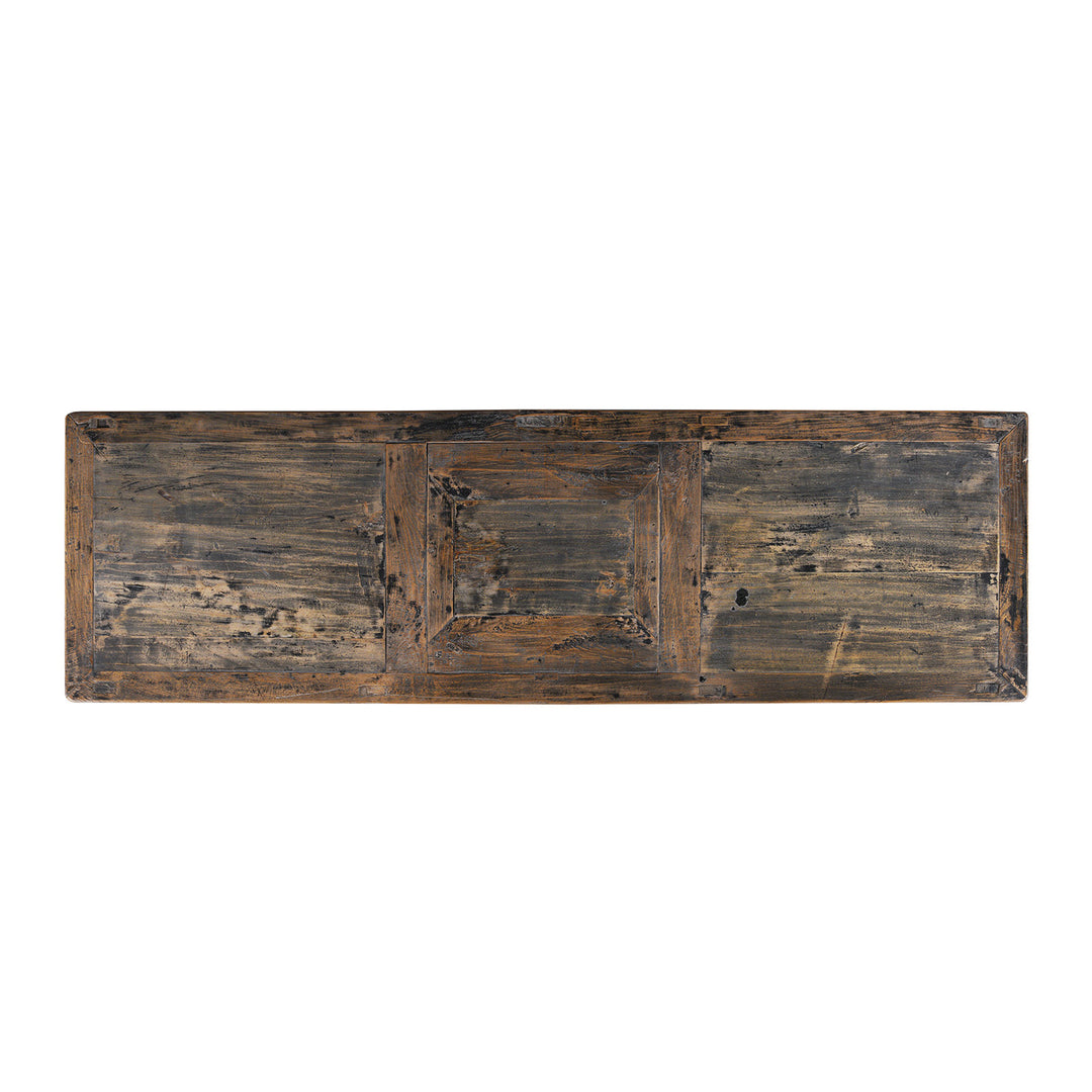 Top down View Of Antique Painted Black & Green Floral Sideboard From Shanxi  | Indigo Antiques