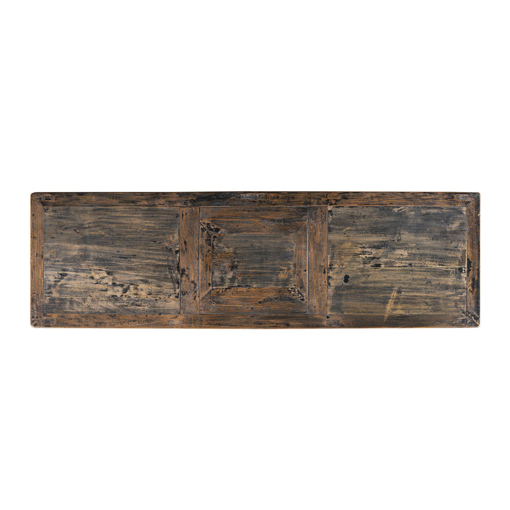 Top down View Of Antique Painted Black & Green Floral Sideboard From Shanxi  | Indigo Antiques