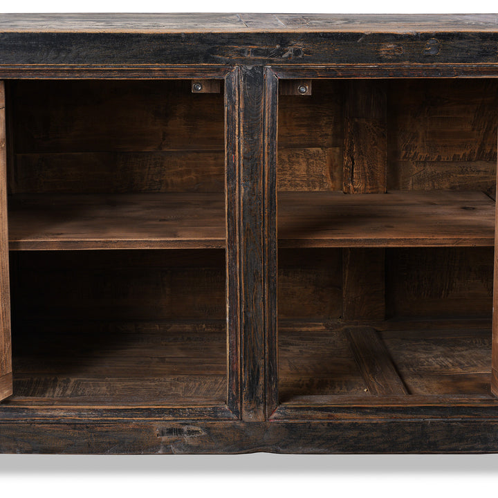 Interior Of Antique Painted Black & Green Floral Sideboard From Shanxi  | Indigo Antiques