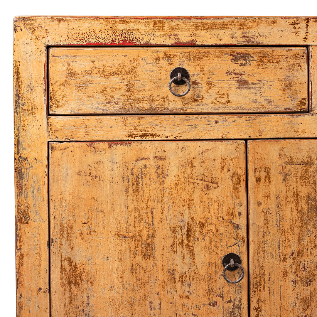 Front of Chinese Yellow Lacquer Sideboard Made From Reclaimed Wood | Indigo Antiques