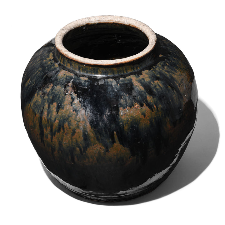 Top Down View Of Black Glazed Chinese Stoneware Storage Jar | Indigo Antiques