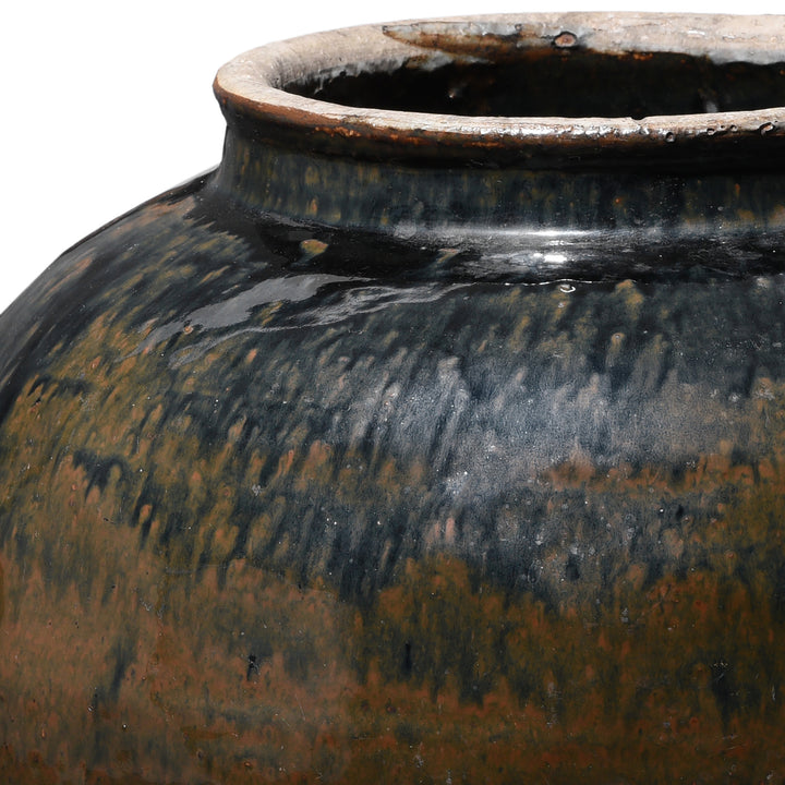 Rim Detail From Black Glazed Chinese Stoneware Storage Jar | Indigo Antiques