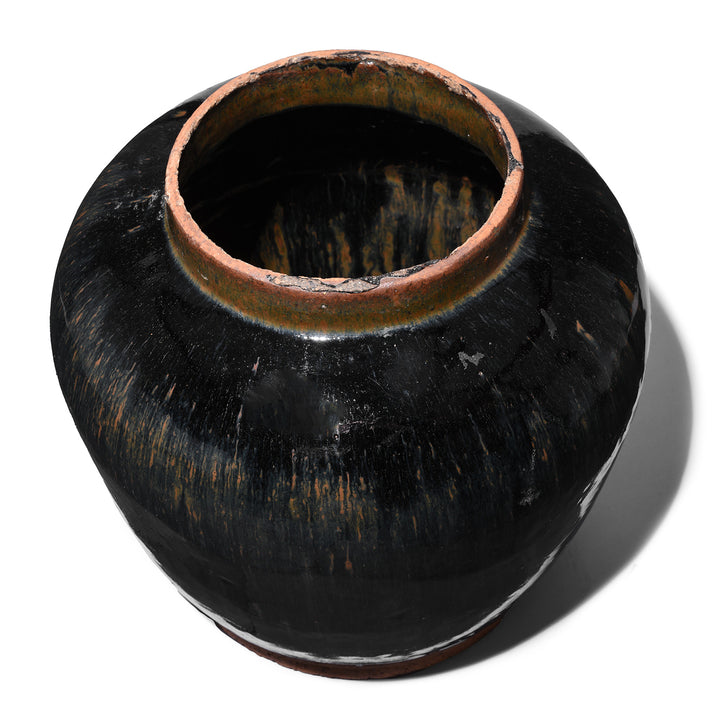 Top Down View Of Black Glazed Stoneware Ginger Jar | Indigo Antiques