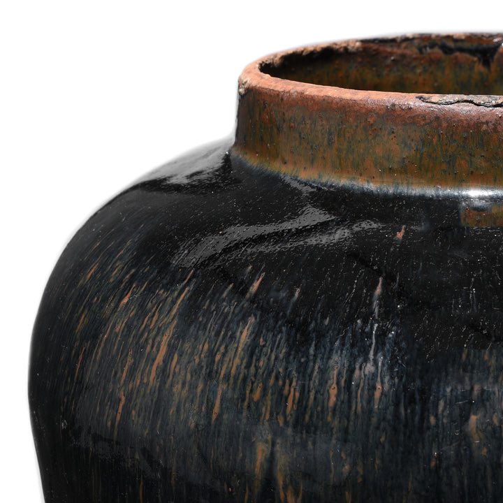 Rim Detail From Black Glazed Stoneware Ginger Jar | Indigo Antiques