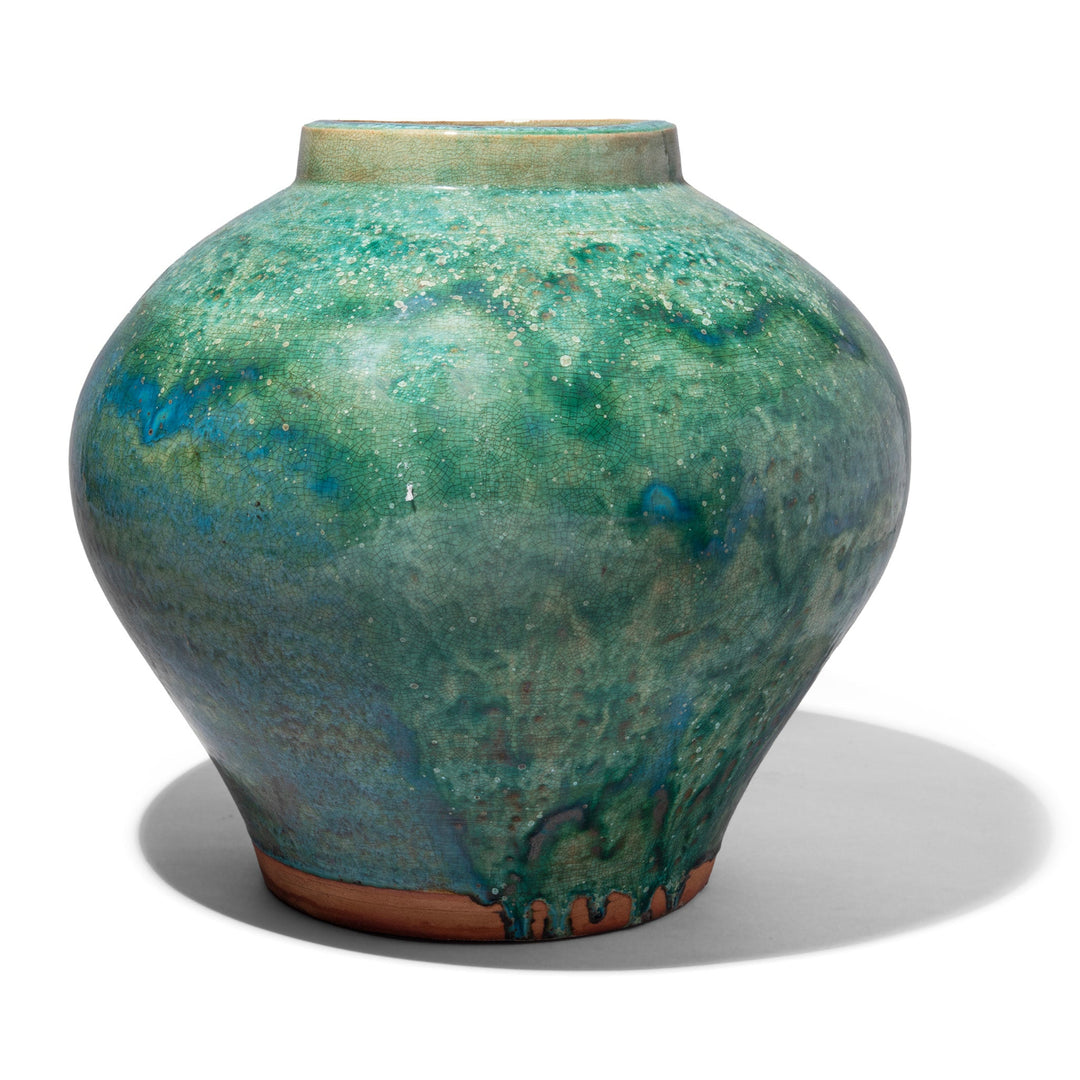 Reverse Of Green Copper Glazed Terracotta Jar | Indigo Antiques
