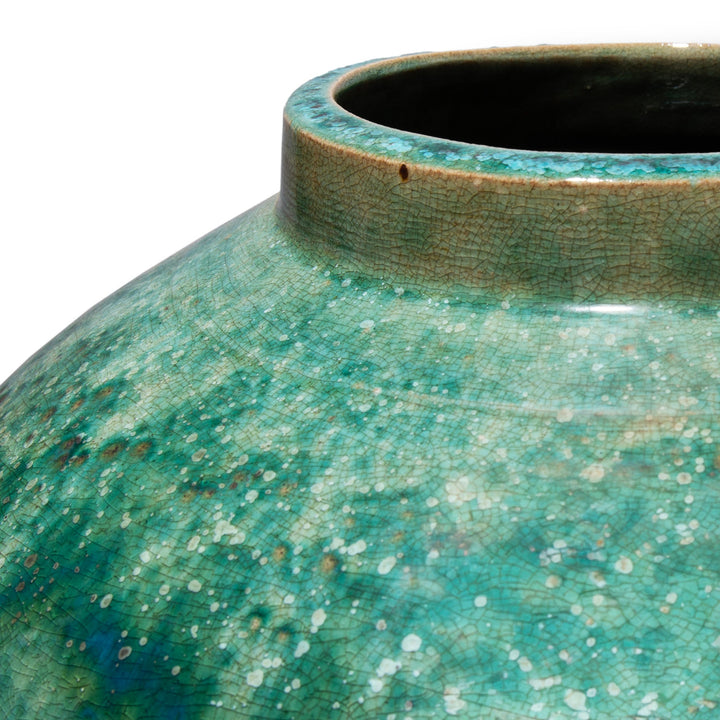 Rim Detail Showing Texture From Green Copper Glazed Terracotta Jar | Indigo Antiques
