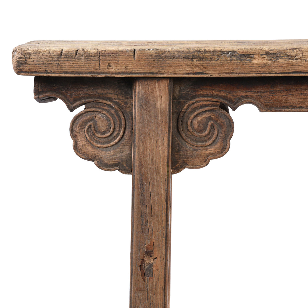 Corner Detail From Antique Chinese Spring Bench From Shanxi | Indigo Antiques