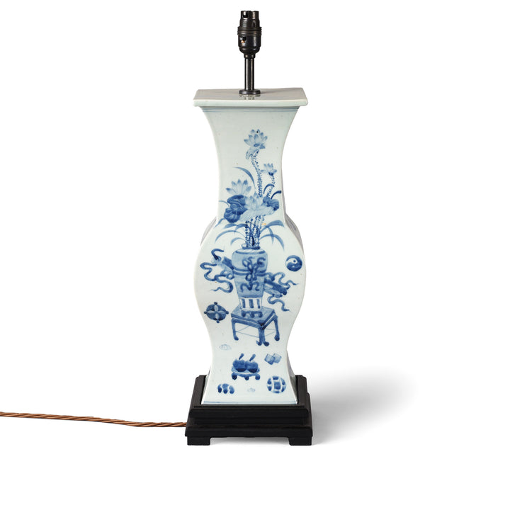 Blue & White 4 Sided Hourglass Lamp With Base | Indigo Antiques