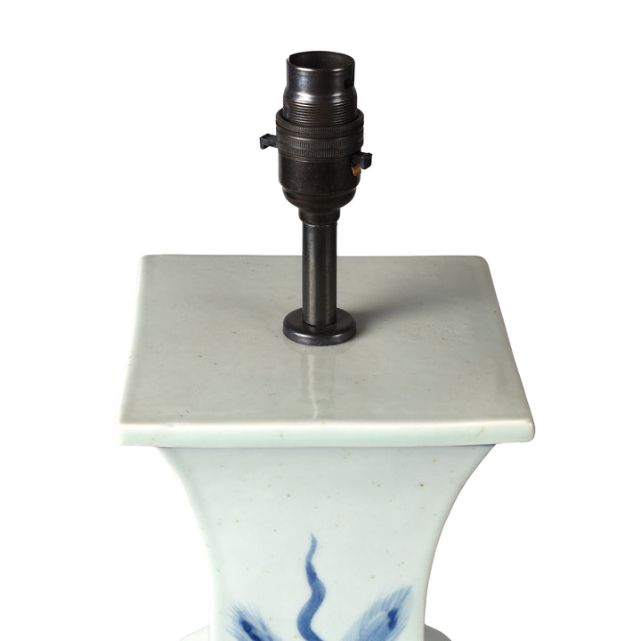 Fitting Detail From Blue & White 4 Sided Hourglass Lamp With Base | Indigo Antiques