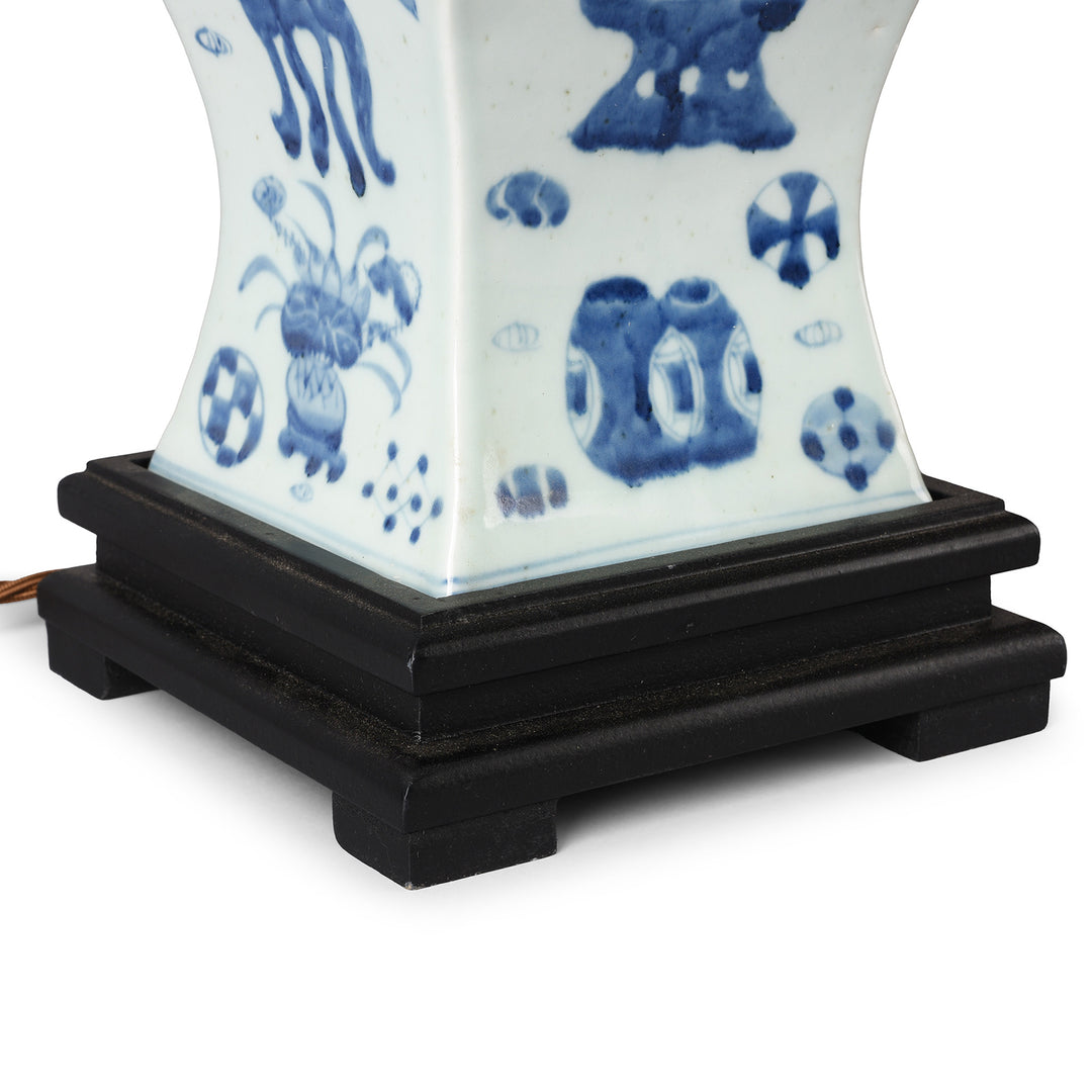 Base Detail From Blue & White 4 Sided Hourglass Lamp With Base | Indigo Antiques