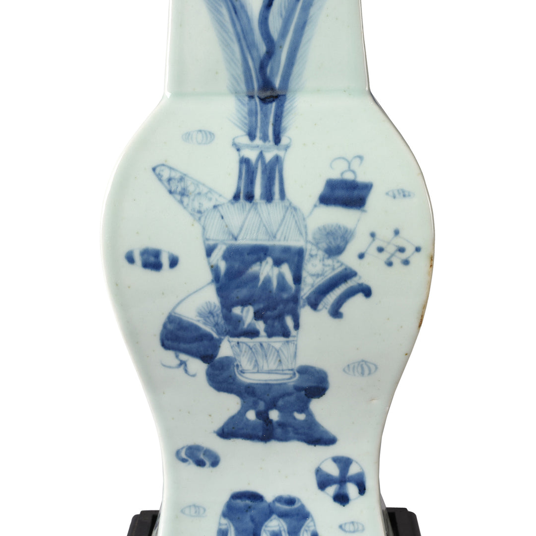 Design Detail From Blue & White 4 Sided Hourglass Lamp With Base | Indigo Antiques