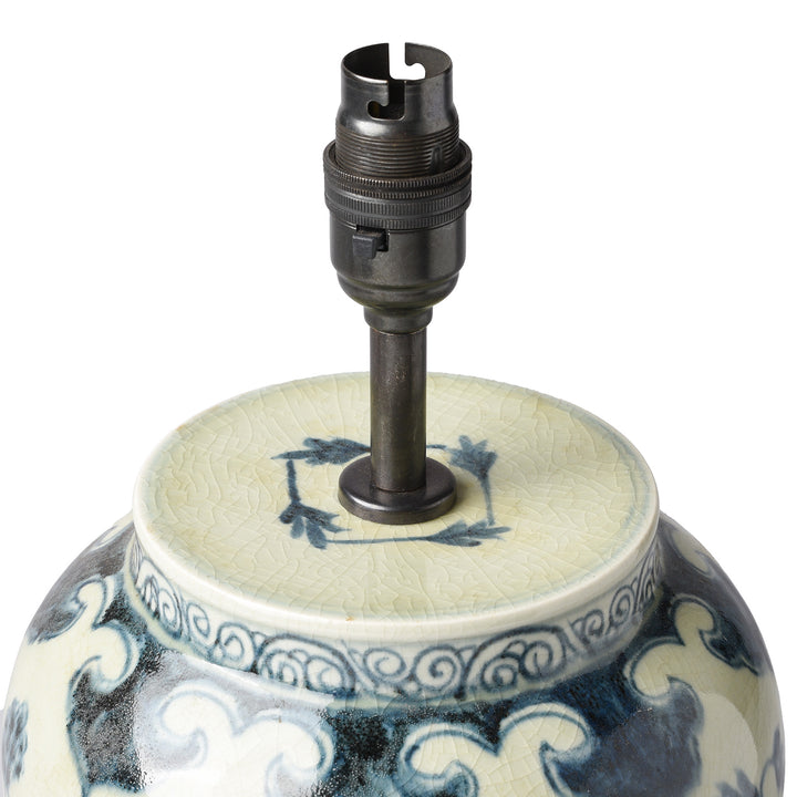 Fitting Detail From Blue & White Porcelain Lamp With Base - Peony Design | Indigo Antiques