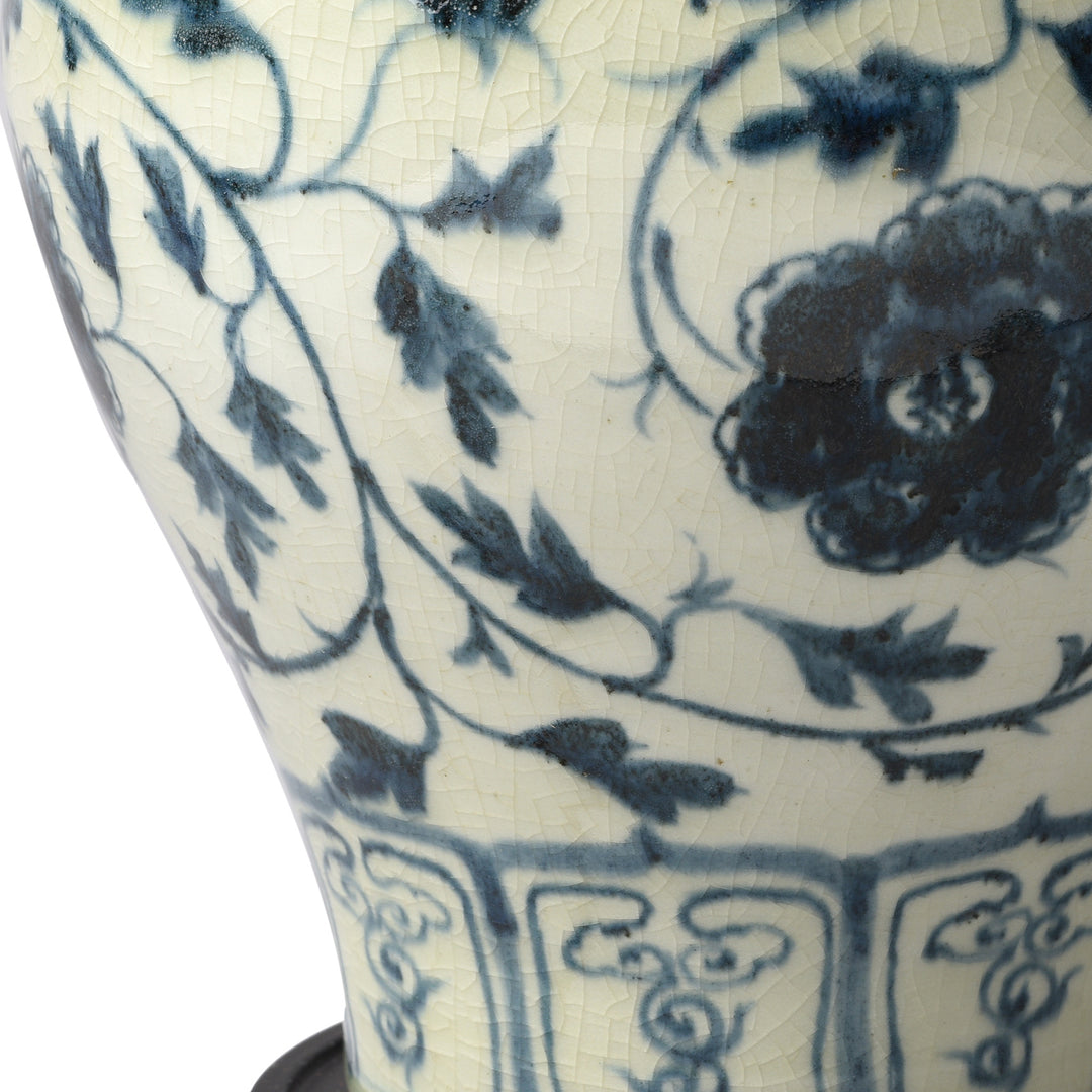 Detail From Blue & White Porcelain Lamp With Base - Peony Design | Indigo Antiques