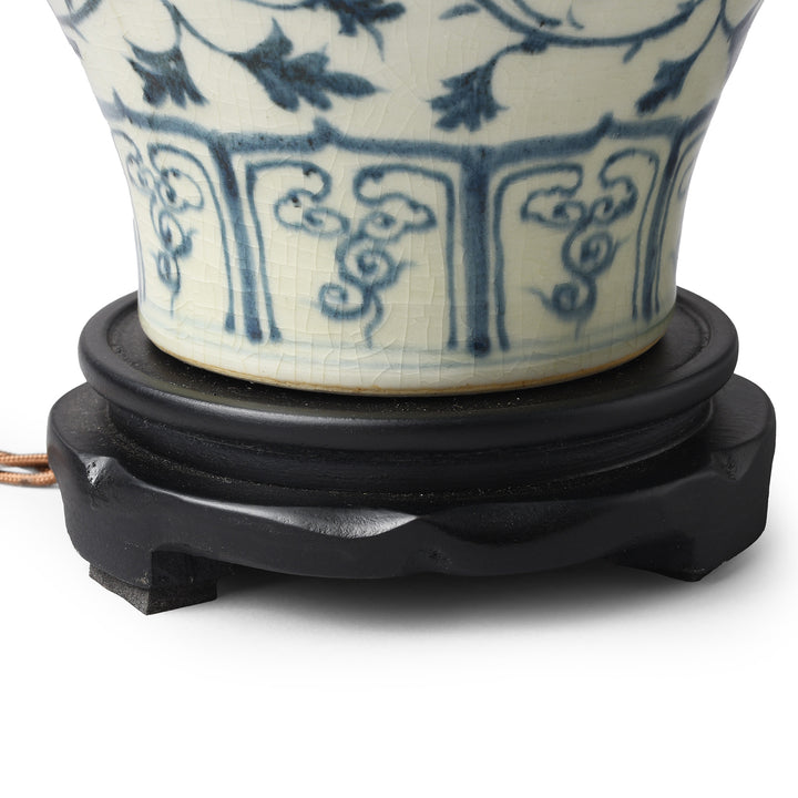 Base Detail From Blue & White Porcelain Lamp With Base - Peony Design | Indigo Antiques
