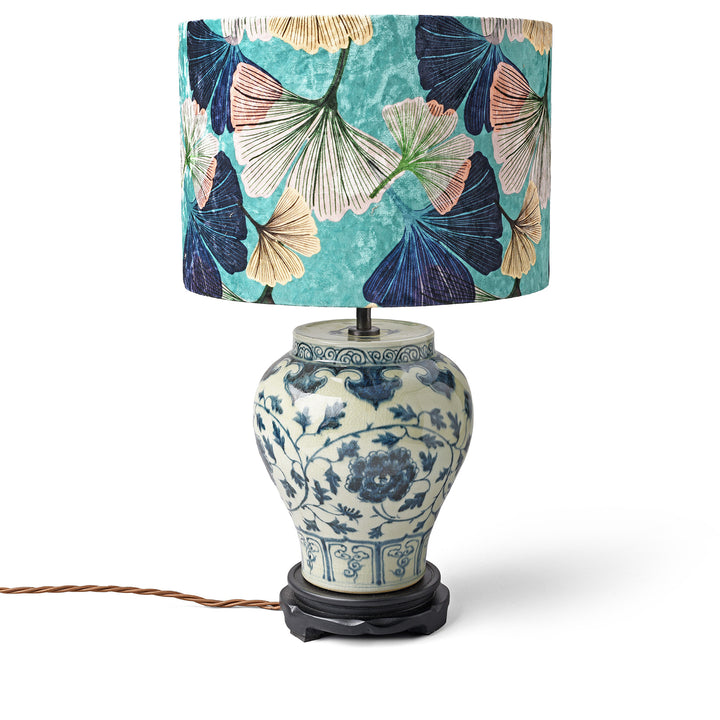 Blue & White Porcelain Lamp With Base - Peony Design | Indigo Antiques