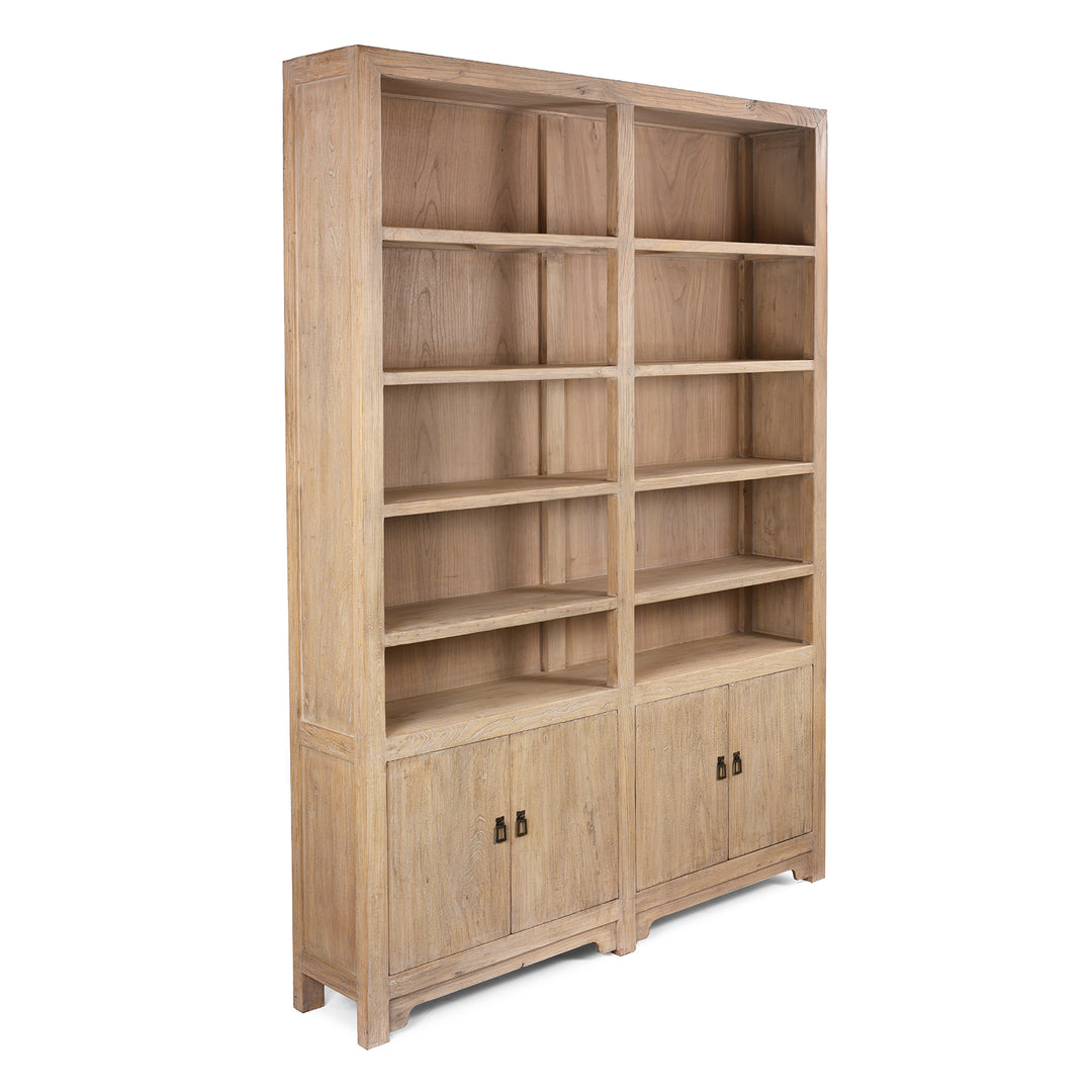 Angled View Of Bookshelf Made From Reclaimed Pine | Indigo Antiques