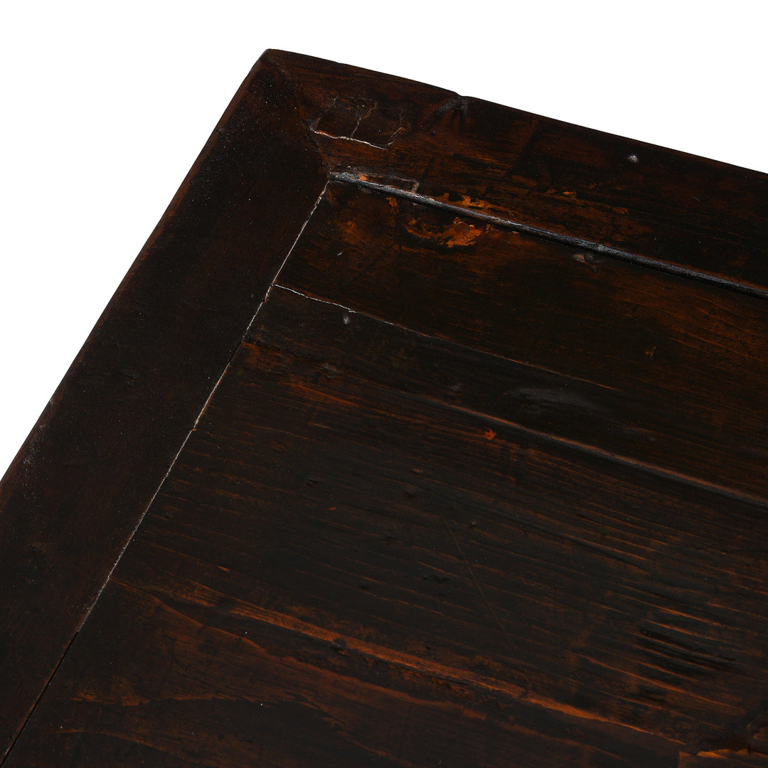 Detail From The Top Of Original Lacquered Chinese Sideboard From Dongbei Manchuria With Handpainted Floral And Bird Motifs In Bright Red Finish Circa 1920s