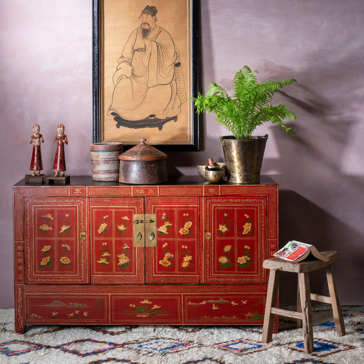 Red Lacquer Chinese Dongbei Sideboard