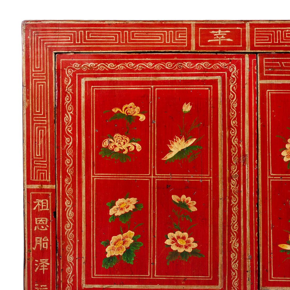 Corner Detail From Red Lacquer Chinese Dongbei Sideboard