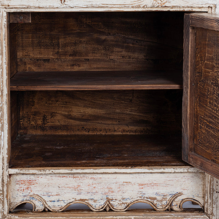 Interior Detail From Cream Painted Qinghai Sideboard With Hand Painted Floral Panels And Wise Objects