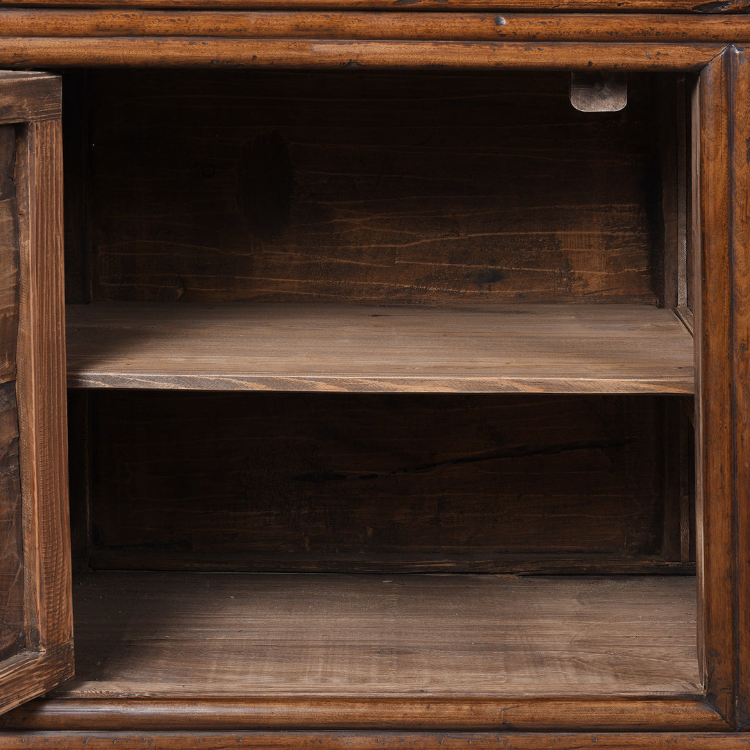 Interior Detail From 19th Century Chinese Three Door Wooden Sideboard With Panelled Doors And Internal Shelving | Indigo Antiques