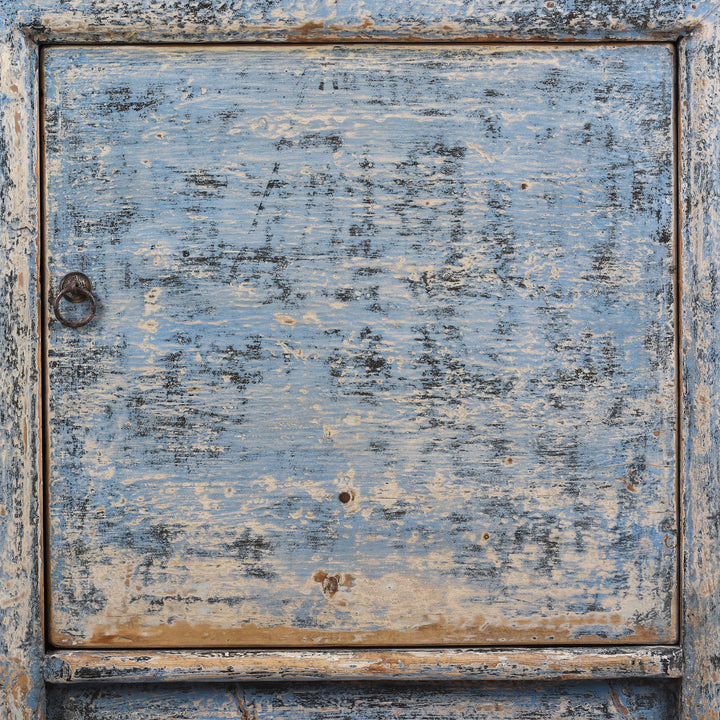 Door Detail From Vintage Blue Painted Gansu Sideboard With Distressed Finish And Removable Internal Shelf | Indigo Antiques