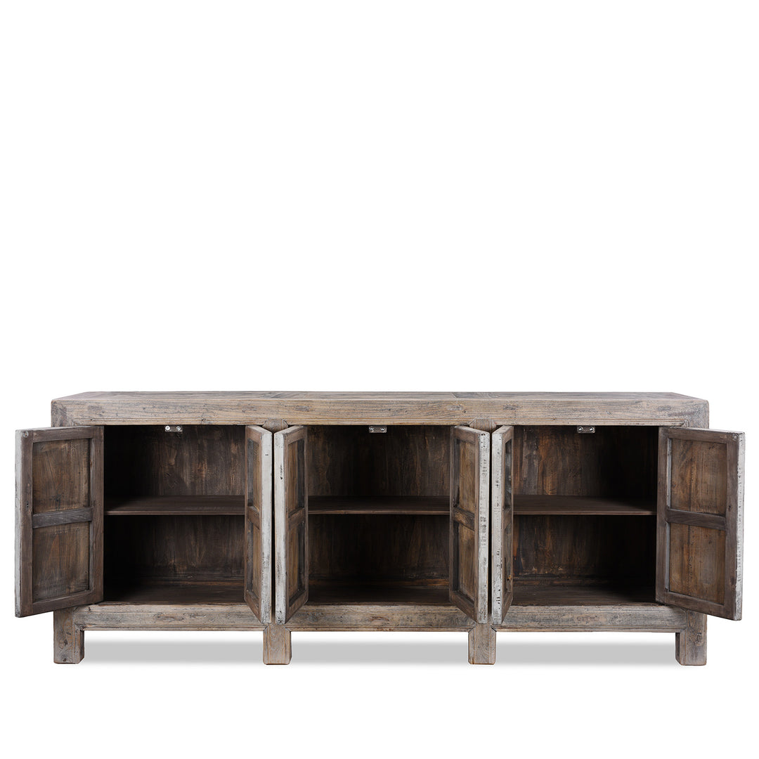 Interior Of Mongolian Sideboard Made From Reclaimed Elm Poplar And Cypress With Traditional Construction And Removable Shelving
