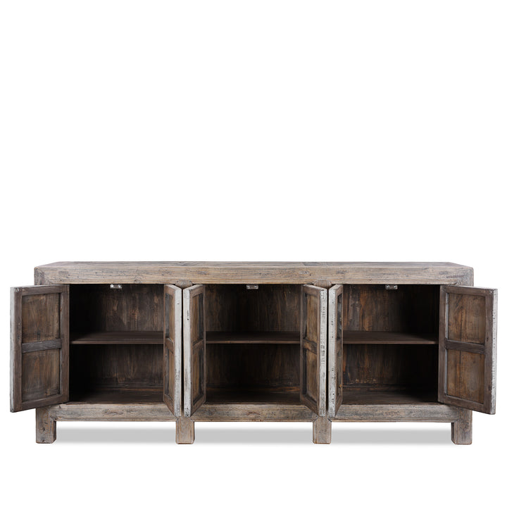 Interior Of Mongolian Sideboard Made From Reclaimed Elm Poplar And Cypress With Traditional Construction And Removable Shelving
