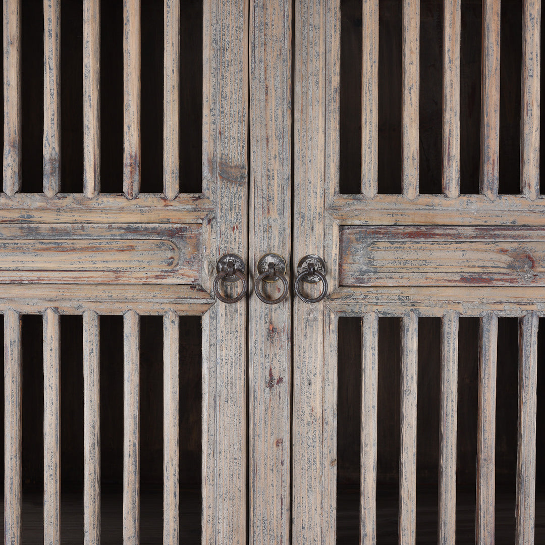 Handles Detail From Elm And Pine 19th Century Chinese Kitchen Cabinet With Lattice Doors | Indigo Antiques