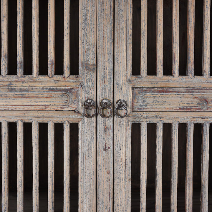 Handles Detail From Elm And Pine 19th Century Chinese Kitchen Cabinet With Lattice Doors | Indigo Antiques