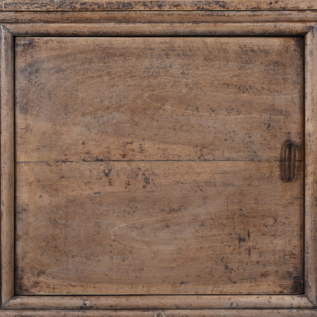 Door Detail From 19th Century Walnut Sideboard From Shaanxi Province China With Three Doors And Carved Lower Apron