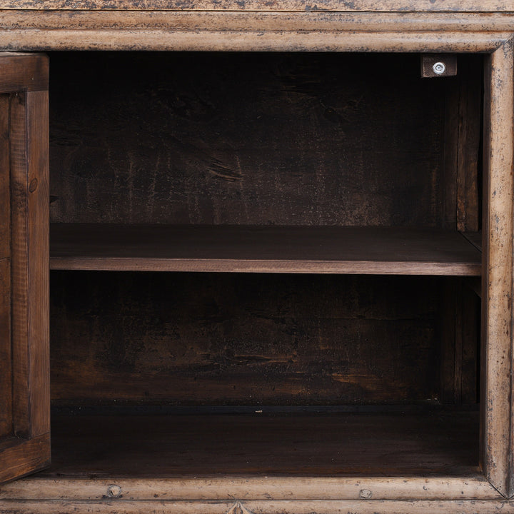 Interior Detail From 19th Century Walnut Sideboard From Shaanxi Province China With Three Doors And Carved Lower Apron